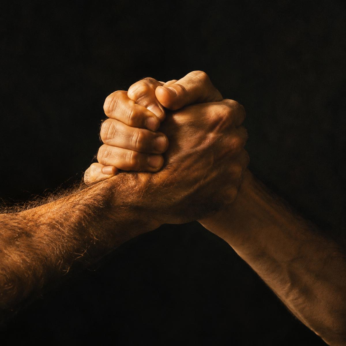 Two hands clasped in support